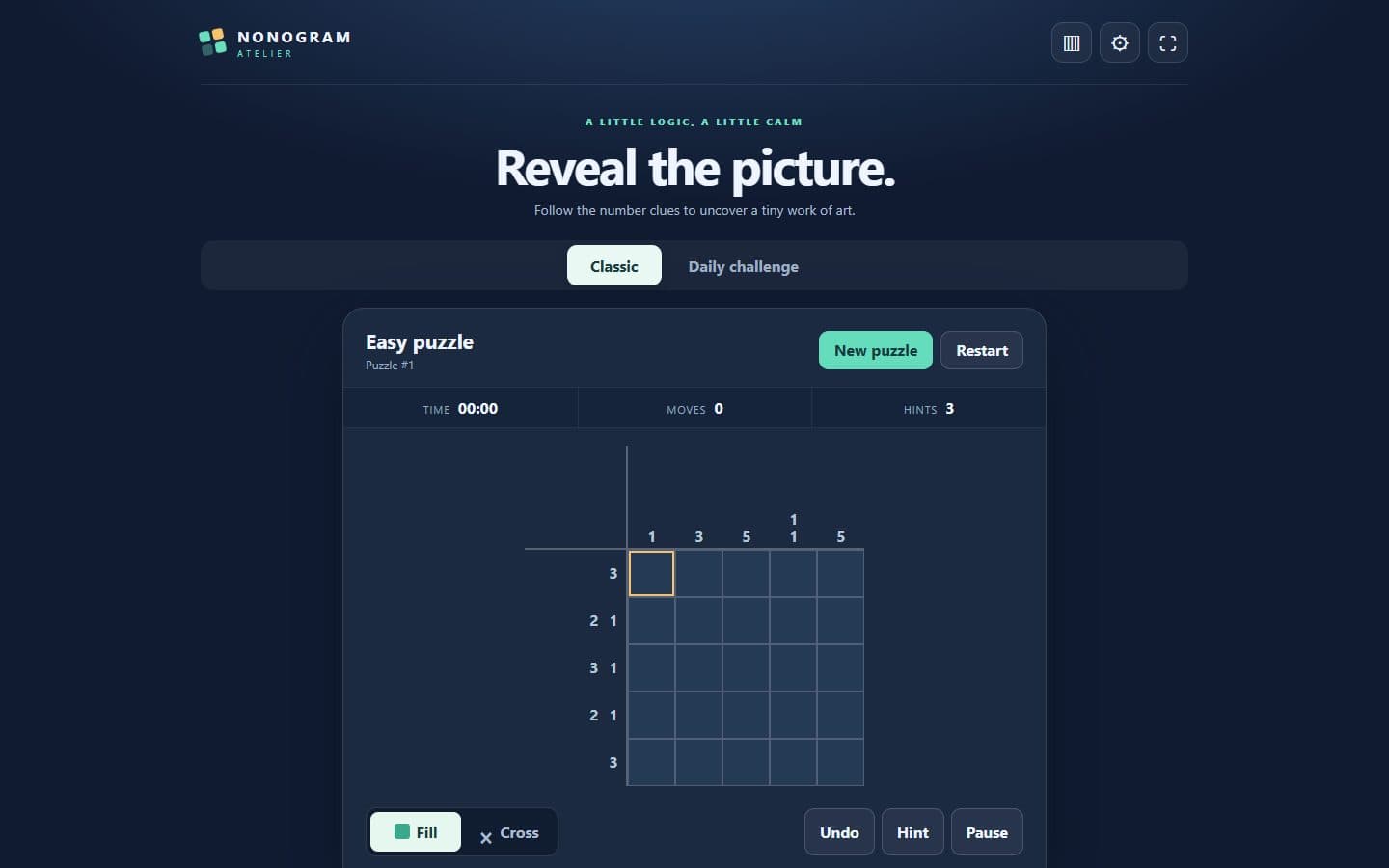 Nonogram Atelier grid and clues