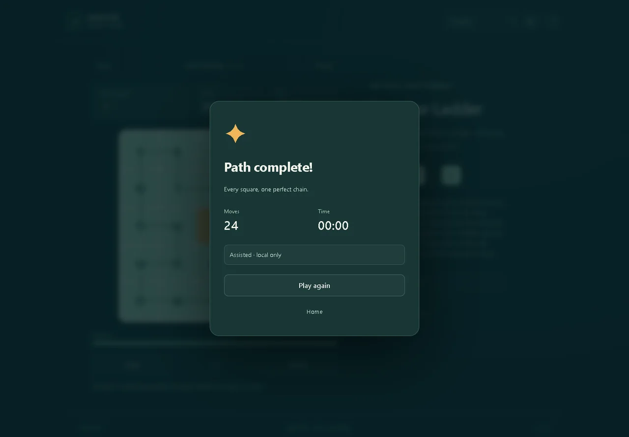Number Ladder: Completed path and level result
