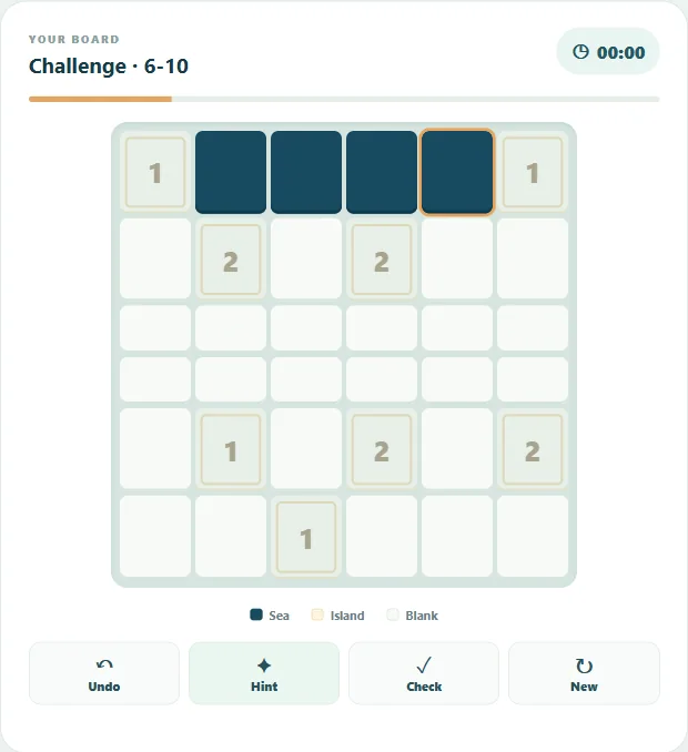 Nurikabe: Islands & Sea on the largest grid after 4 actual public hints.