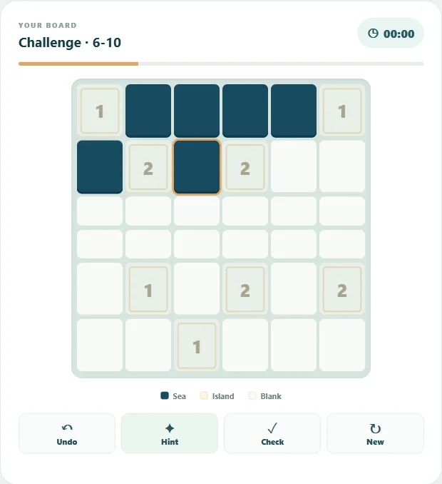 Nurikabe: Islands & Sea on the largest grid after 6 actual public hints.
