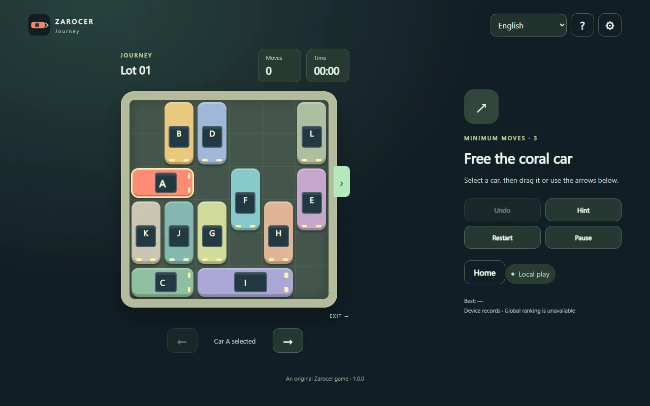 Parking Jam Puzzle car board and right-hand exit