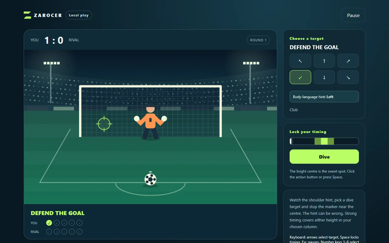 Penalty Shootout choosing a dive to defend