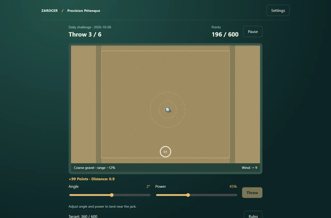 Precision Pétanque throw