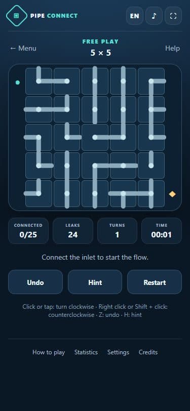 Pipe Connect game on a mobile screen.
