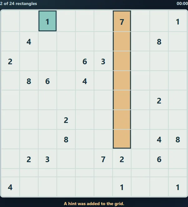 Rectangle Atlas: Shikaku on the largest grid after 2 actual public hints.