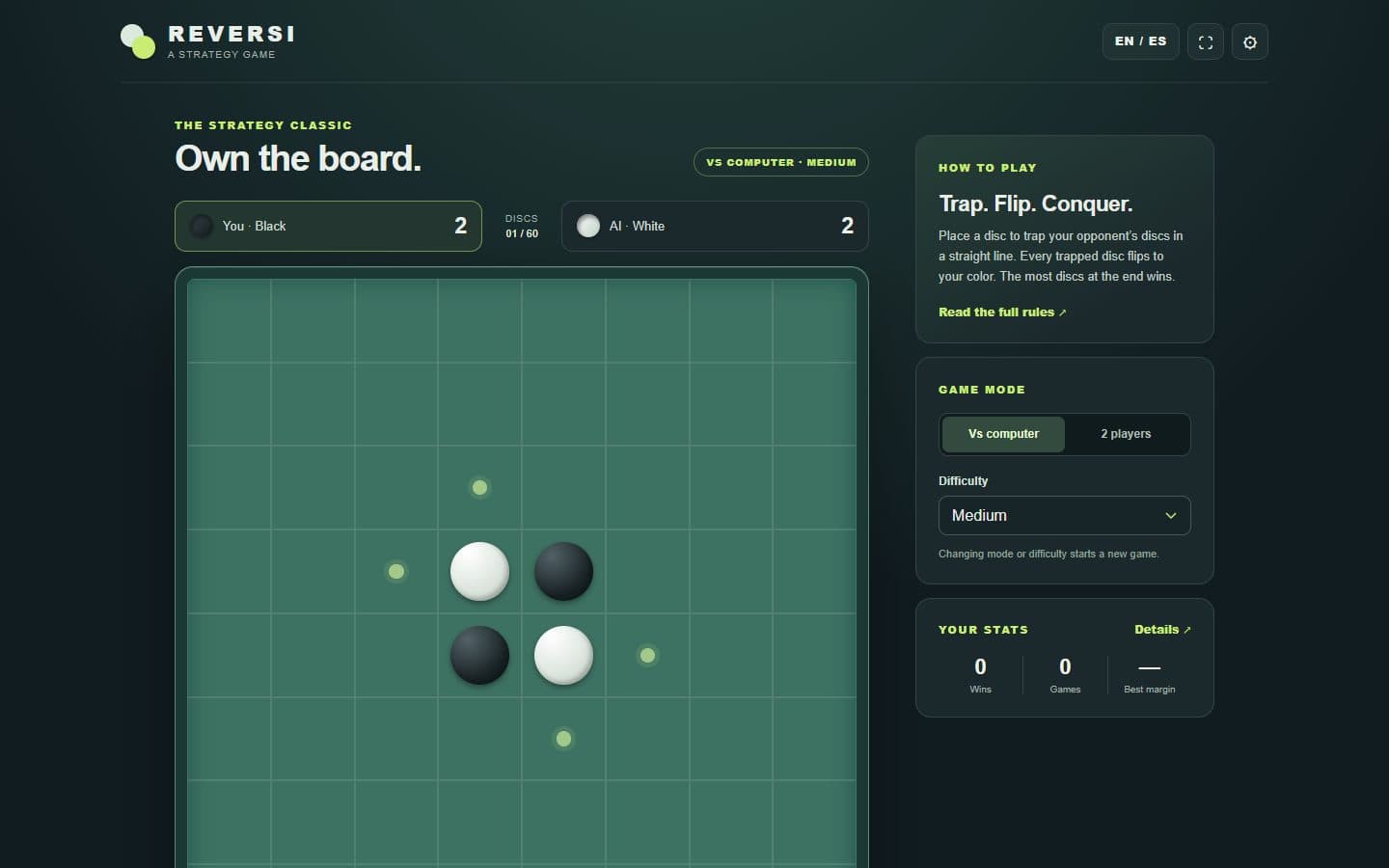 Opening Reversi board before a move.