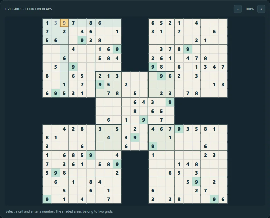 Samurai Sudoku on Hard difficulty after 2 actual public hints.