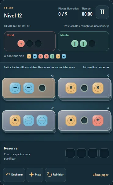Screw Workshop screw sorting during gameplay