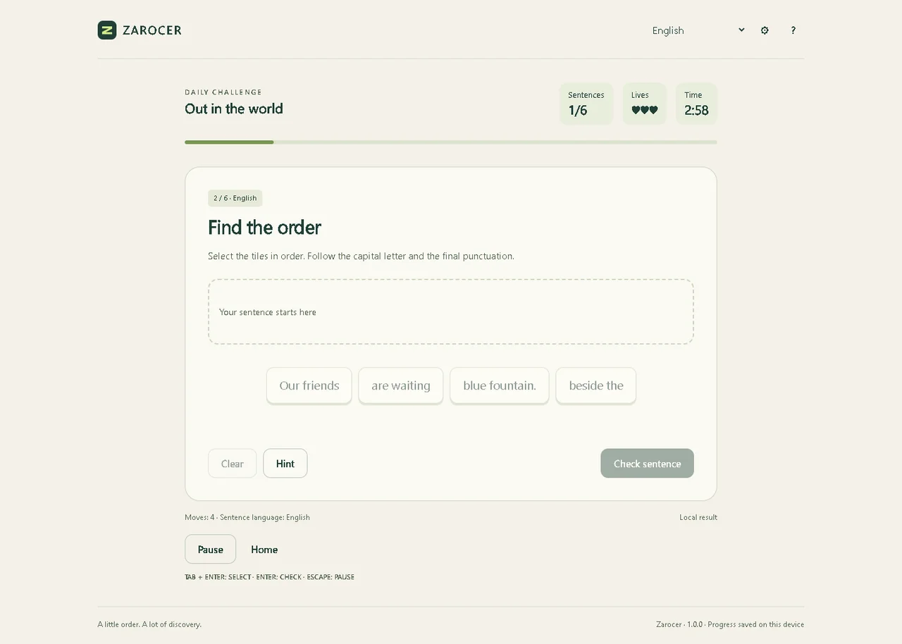 Sentence Building: Another sentence and available words