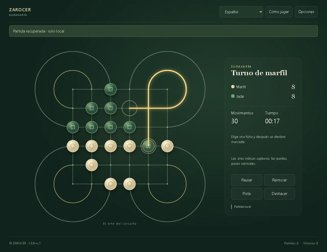 Surakarta: Ongoing match and player controls