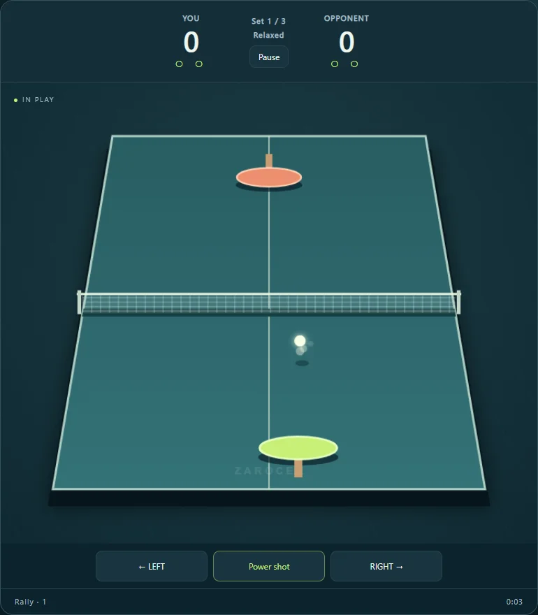 Table Tennis match against AI