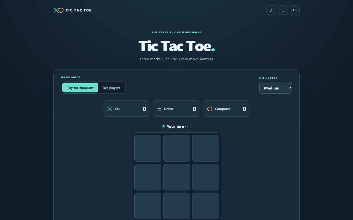 Opening Tic Tac Toe board before a move.