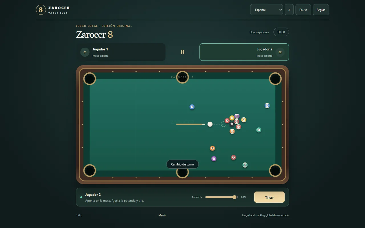 Zarocer 8 pool table and aiming controls