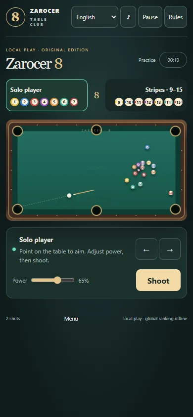 Zarocer 8 numbered balls during gameplay