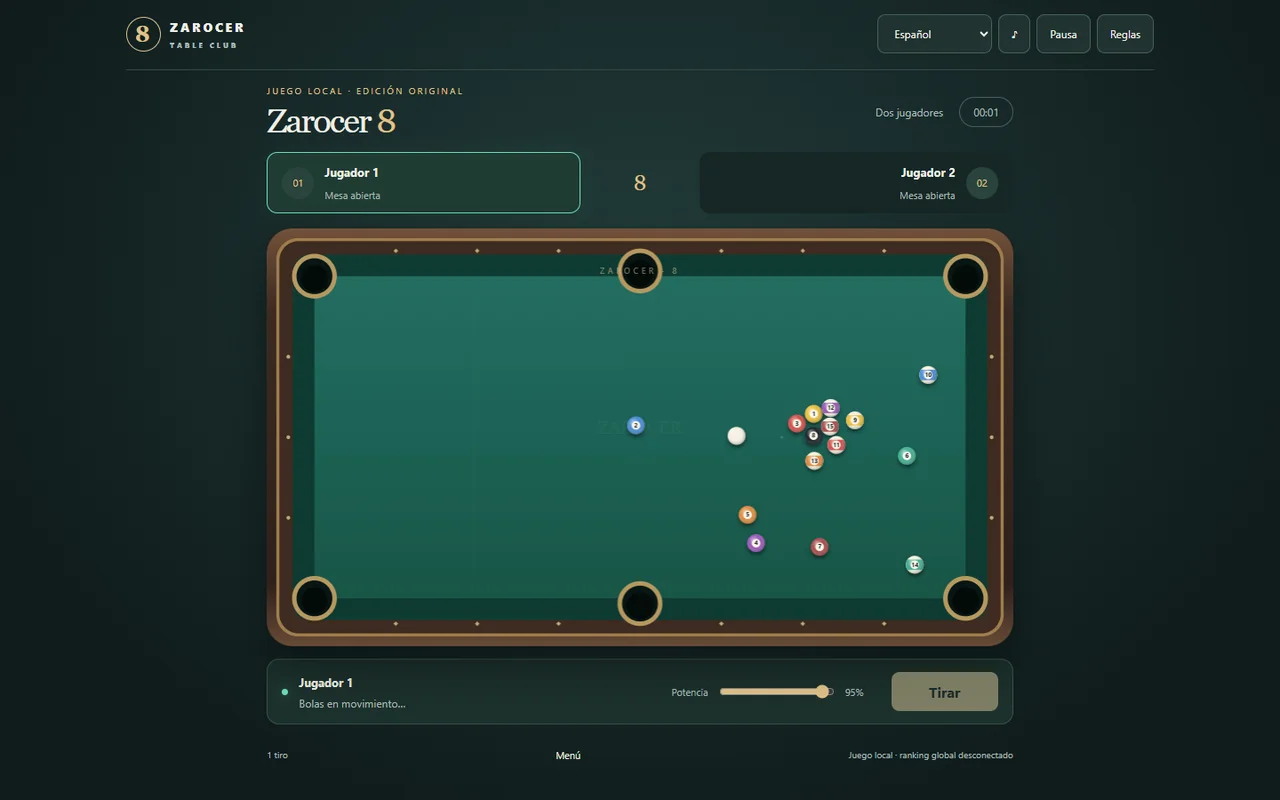 Zarocer 8 game and shot power controls