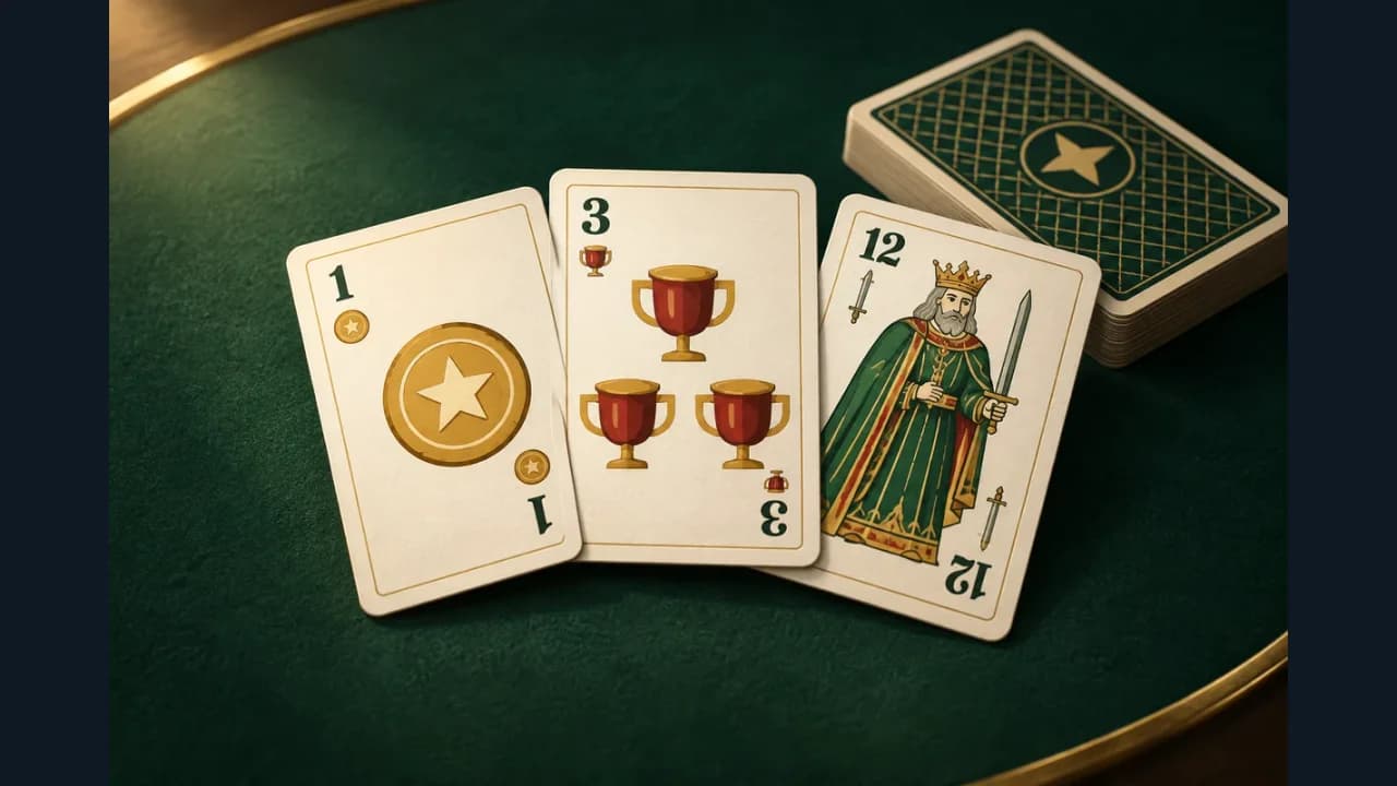 Brisca cover showing Spanish playing cards on a mat
