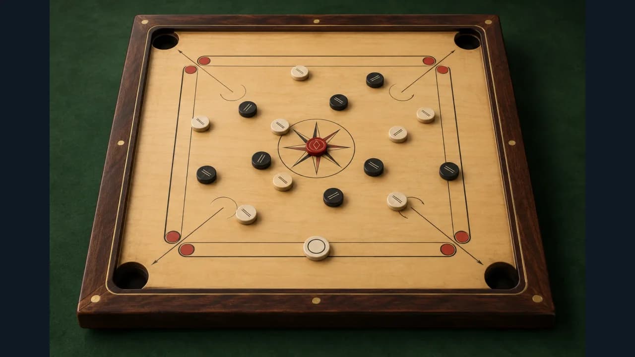 Carrom Precision cover showing a board with discs