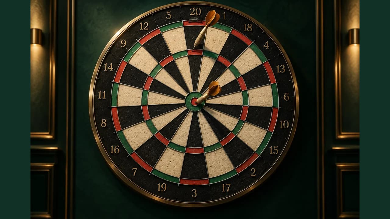 Darts Club cover showing a dartboard and two golden darts