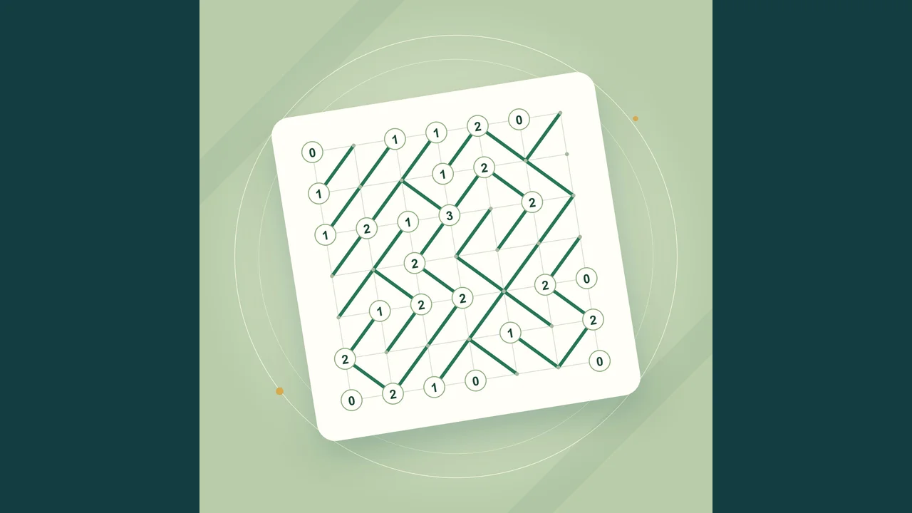 Diagonals cover with green lines and numbered clues on a cream grid