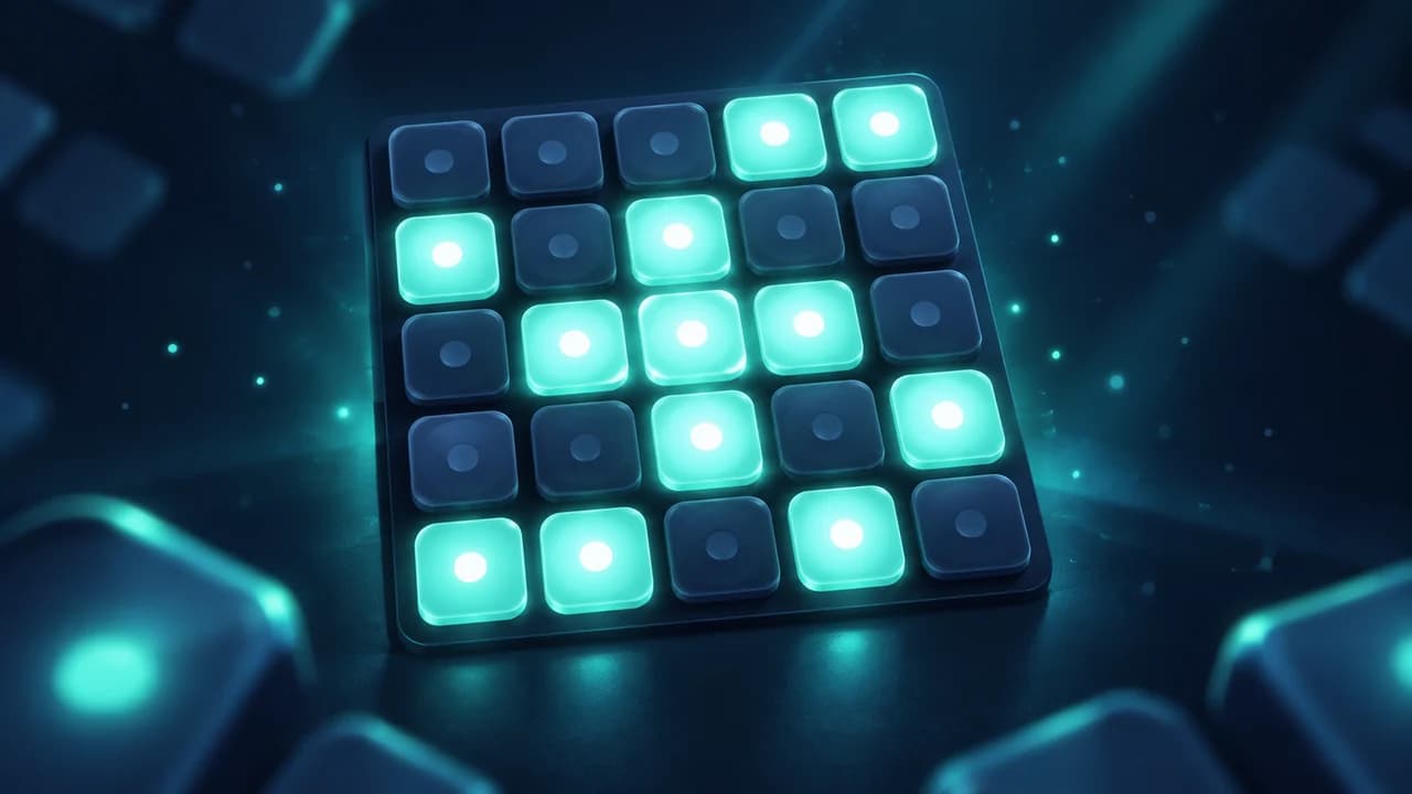 Light Grid cover with dark blue buttons and glowing turquoise lights