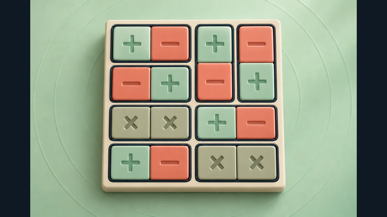 Magnets Puzzle cover showing magnet tiles with positive and negative poles