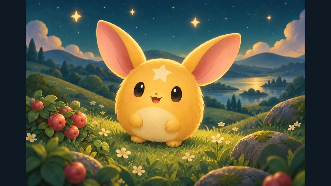 Starlight Pet cover with a yellow creature, a star on its forehead and a lake