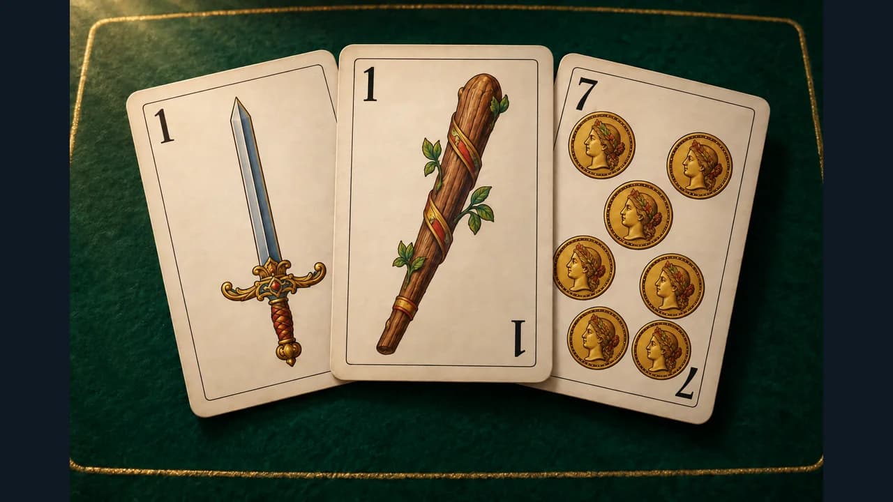 Rioplatense Truco cover showing Spanish cards on a playing mat
