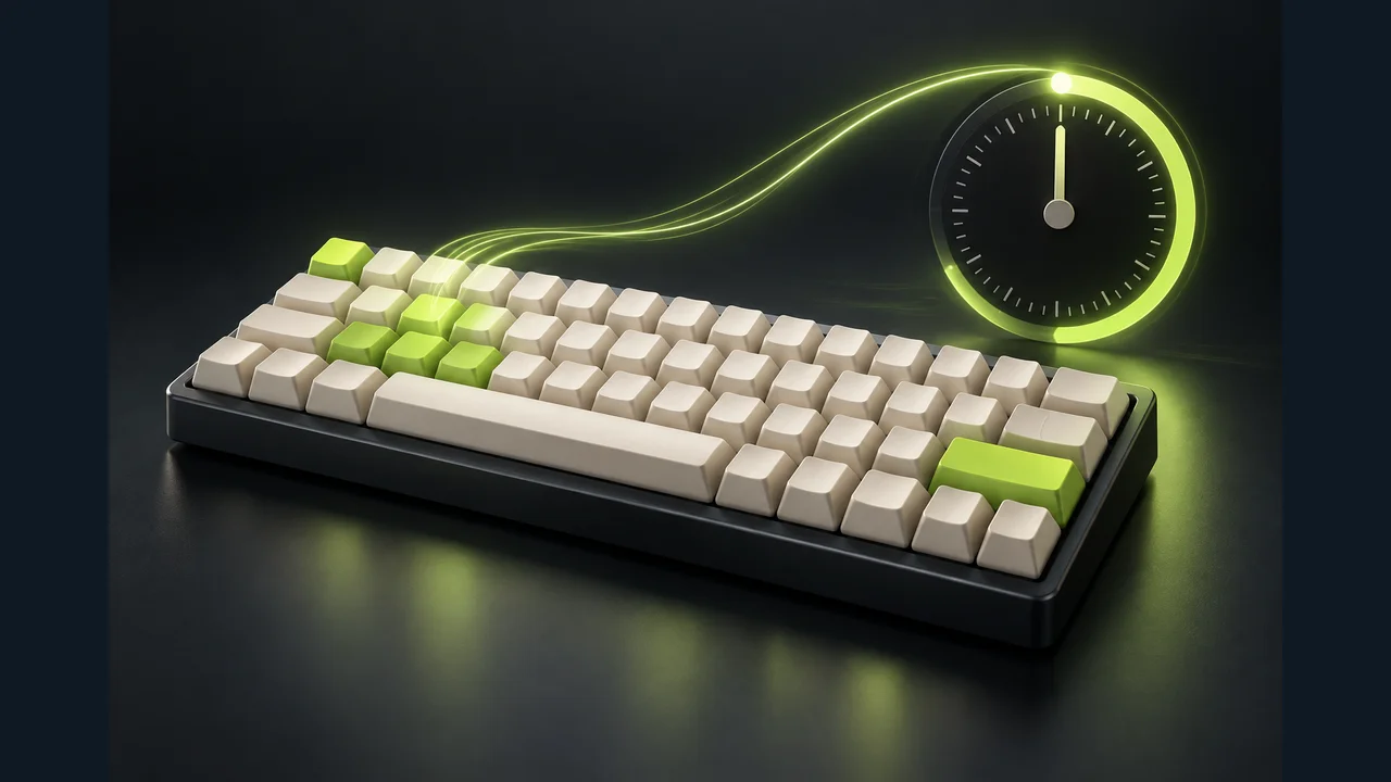 Typing Speed Race cover showing an illuminated keyboard and a stopwatch
